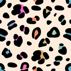 Rainbow leopard seamless pattern. Template for fabric and textile. Gradient animal spotted print on beige backdrop