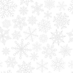 Seamless snowflakes pattern for Christmas and New year postcards or greetings. Winter background of snowflakes.
