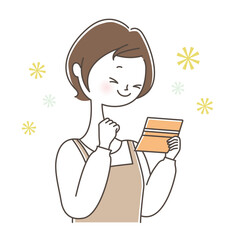 通帳を確認してガッツポーズをする女性