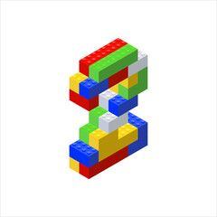 Isometric letter 2 assembled from plastic blocks. Vector illustration.