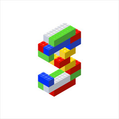 Obraz premium Isometric letter 3 assembled from plastic blocks. Vector illustration.
