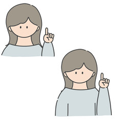 ポイントのポーズをしたの女の子のバストアップアイコンイラスト