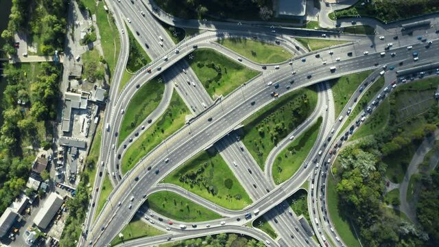 Spectacular Shot Turning Overhead of Road Junction