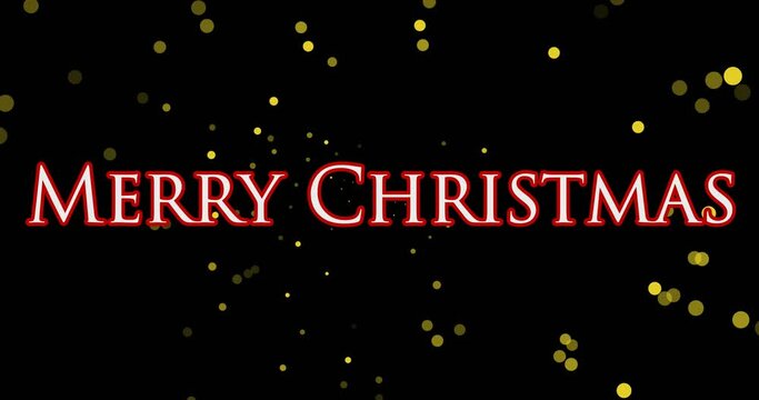 Digital animation of merry christmas text banner against yellow spots floating on black background