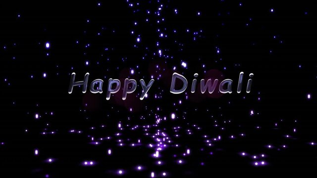 Shooting star and glowing spots falling over happy diwali text against black background