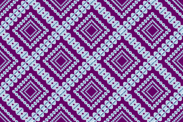 Seamless geometric retro ethnic fabric pattern, indigo flower pattern, for curtain design, carpet, wallpaper, clothing, wrap, batik, Thai fabric pattern, purple background pattern fabric