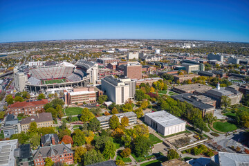 Fototapeta na wymiar Aerial View of a large Public University in Lincoln, Nebraska