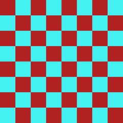 Checkerboard 8 by 8. Cyan and Fire brick colors of checkerboard. Chessboard, checkerboard texture. Squares pattern. Background.