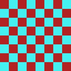 Checkerboard 8 by 8. Cyan and Fire brick colors of checkerboard. Chessboard, checkerboard texture. Squares pattern. Background.