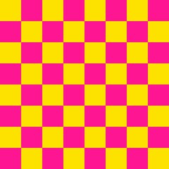 Checkerboard 8 by 8. Deep pink and Yellow colors of checkerboard. Chessboard, checkerboard texture. Squares pattern. Background.