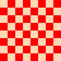 Checkerboard 8 by 8. Red and Apricot colors of checkerboard. Chessboard, checkerboard texture. Squares pattern. Background.