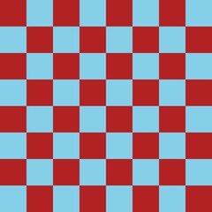 Checkerboard 8 by 8. Sky blue and Fire brick colors of checkerboard. Chessboard, checkerboard texture. Squares pattern. Background.