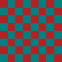 Checkerboard 8 by 8. Teal and Fire brick colors of checkerboard. Chessboard, checkerboard texture. Squares pattern. Background.