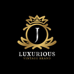 letter J with crown luxury crest for beauty care, salon, spa, fashion vector logo design