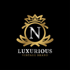letter N with crown luxury crest for beauty care, salon, spa, fashion vector logo design
