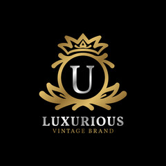 letter U with crown luxury crest for beauty care, salon, spa, fashion vector logo design