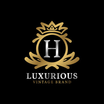 letter H with crown luxury crest for beauty care, salon, spa, fashion vector logo design