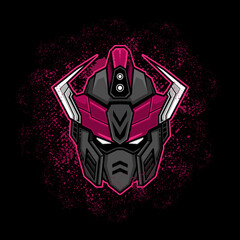 dark purple robot head mecha mascoot logo.