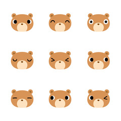 クマの顔　アイコンセット　主線なし