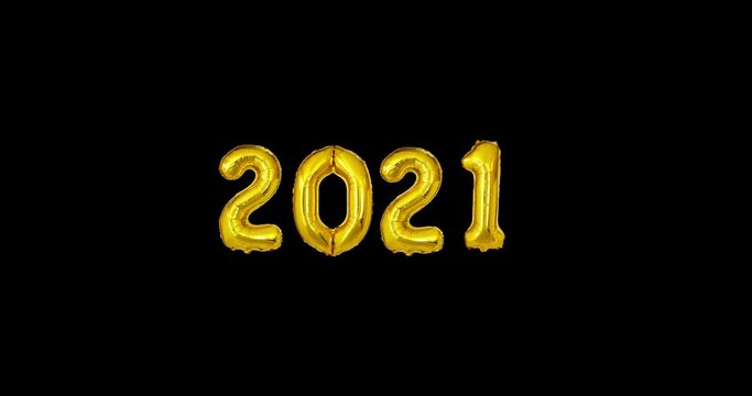 2021 Balloons Floating on Isolated Black Background Looping Video