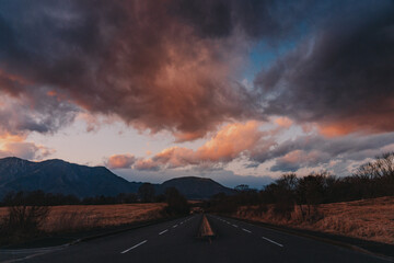 후지산의 가을 일몰