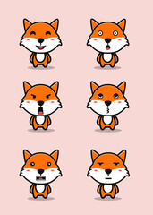 cute fox cartoon in many expresion set
