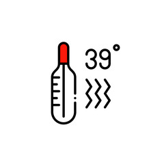 Temperature check with a thermometer as covid disease prevention measure. Fever body temperature. Pixel perfect, editable stroke icon