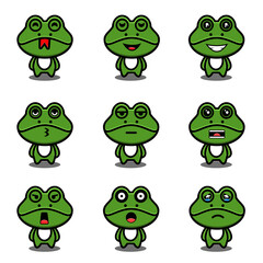 Fototapeta premium cute frog cartoon in many expression set