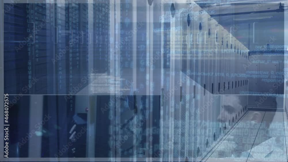 Aufkleber animation of binary coding data processing over computer servers