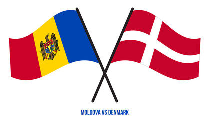 Moldova and Denmark Flags Crossed And Waving Flat Style. Official Proportion. Correct Colors.