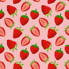 Cute strawberry seamless pattern vector on pink Background design for kids, decorating, wallpaper, wrapping paper, fabric, backdrop