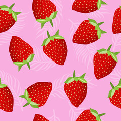 Cute strawberry seamless pattern vector on pink Background design for kids, decorating, wallpaper, wrapping paper, fabric, backdrop