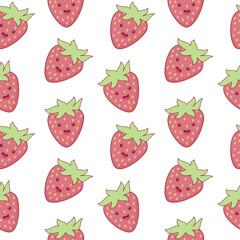 Cute strawberry cartoon seamless pattern vector on white Background design for kids, decorating, wallpaper, wrapping paper, fabric, backdrop