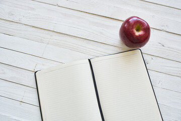 diet notebook fruit healthy food breakfast light background