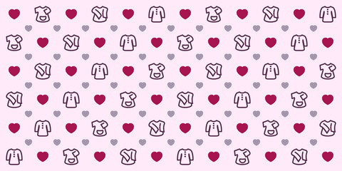 Seamless geometric pattern with hearts and kids apparel. Vector wallpaper background