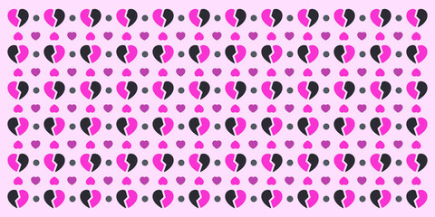 Seamless geometric pattern with broken hearts. Vector wallpaper background