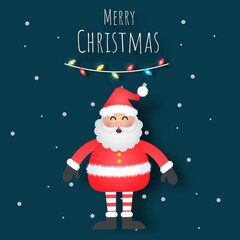 Merry Christmas background with Santa claus and cristmas decorations. Christmas greeting card. Vector illustration.
