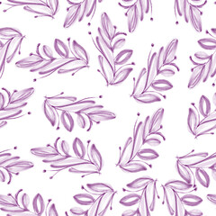 Purple watercolor leaf seamless pattern isolated on white background design