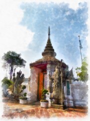 Fototapeta premium Ancient architecture of Thailand watercolor style illustration impressionist painting.