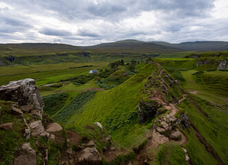 Fototapeta na wymiar The Fairy Glen is a unique and unusual landscape, a geological wonder on the Isle of Skye.