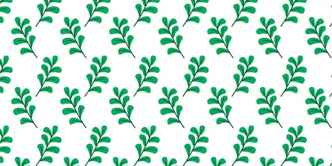 Summer Autumn Leaves Pattern Green on White Backround Vector Design