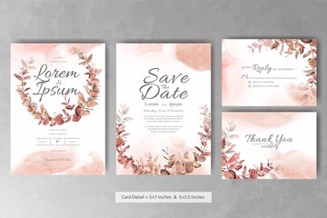 Set of Greenery Watercolor Floral Wreath Wedding Invitation Card Template