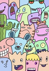 Hand-drawn illustrations, monsters doodle, Hand Drawn cartoon.