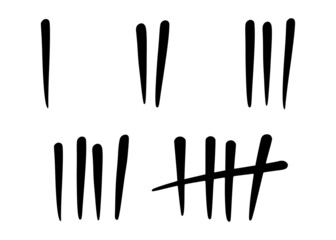 Tally marks to count days in prison. Tally marks for math lessons isolated on white background. Vector illustration