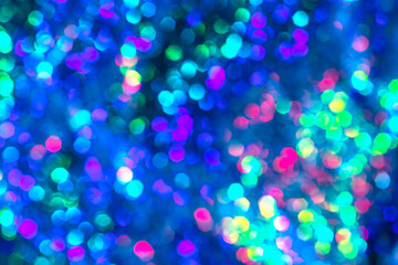 Abstract colorful defocused lights, Christmas vibrant blue shiny bokeh background