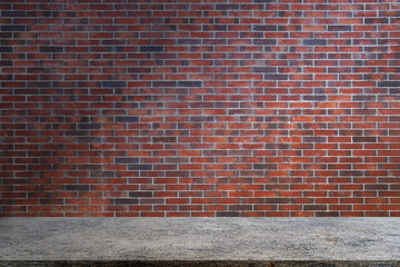 Empty old red brick wall from exterior building and pathway on city, background