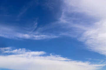 High up angle view of blue sky and partly cloudy in daylight on summer season, sky and cloud background