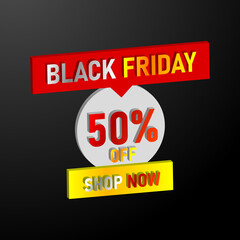 3D black Friday design, for banner, poster, flyer, and other promotional media.