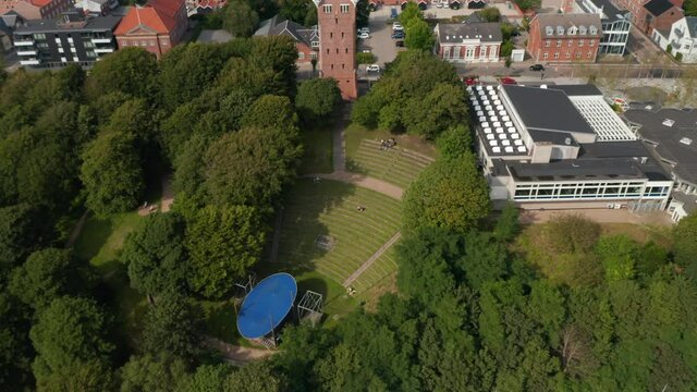 Top down view of the cliff of Water Tower in Esbjerg, Denmark. The hill is built in shape of a greek theatre and is nearby the Esbjerg Kunstmuseum, the Art museum