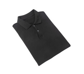 Folded black polo t-shirt mockup isolated on white background with clipping path.